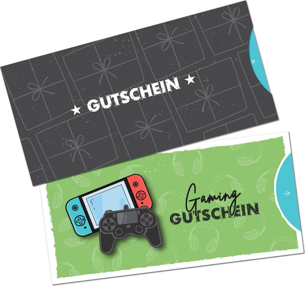 itenga Geschenkgutschein handgezeichneter Look - Motiv GAMING Postkarte zum Ausfüllen 21,0 x 9,8 cm