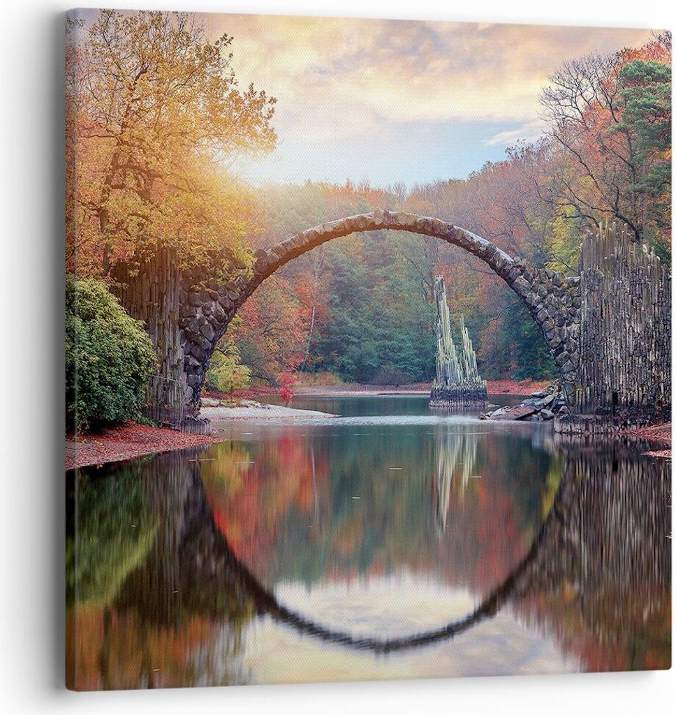 Bild auf Leinwand - Leinwandbild - Einteilig - Garten Rhododendren Brücke - 40x40cm - Wand Bild - Wanddeko - Wandbilder - Leinwanddruck - Bilder -...