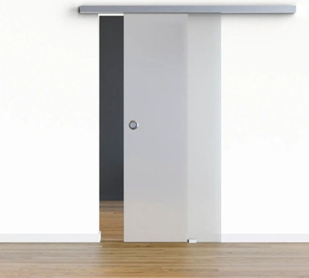 Pertura Glasschiebetür Komplettset Glera Satin 775x2175 mm inkl.Beschlag Selir Aluminium Edelstahloptik,Griffmuschel
