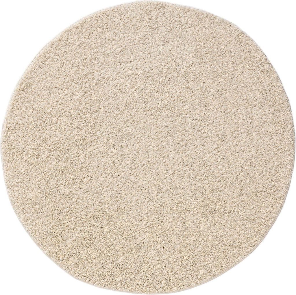 benuta Teppich Wohnzimmer Soho Creme ø 250 cm rund Hochflorteppich Wohnzimmerteppich Rutschfest Flauschig Plüsch Shaggy Weich