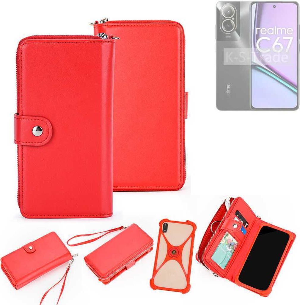K-S-Trade 2in1 Schutzhülle Portemonnee Handyhülle mit Bumper kompatibel mit Realme C67 4G Hülle Case Etui Geldbörse Smartphone rot (1x)