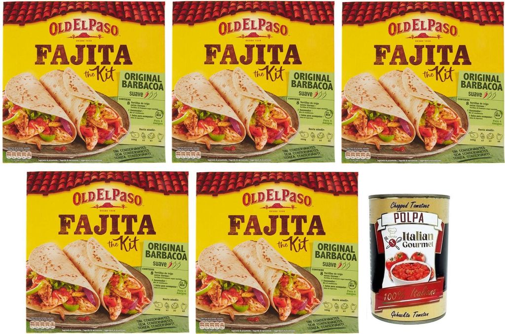 5x Old El Paso Fajita The Kit Original Barbacoa,Mexikanische Spezialitäten,500-g-Packung + Italian Gourmet Polpa di Pomodoro 400g Dose
