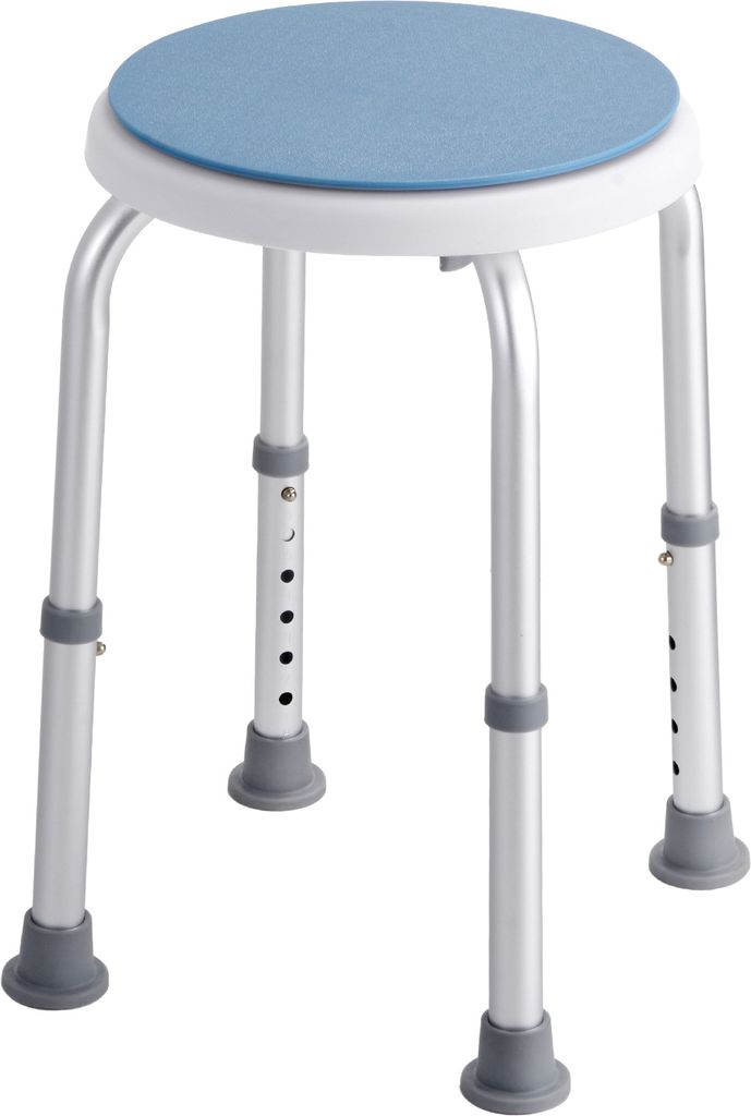 A white background shot of a height-adjustable shower stool.