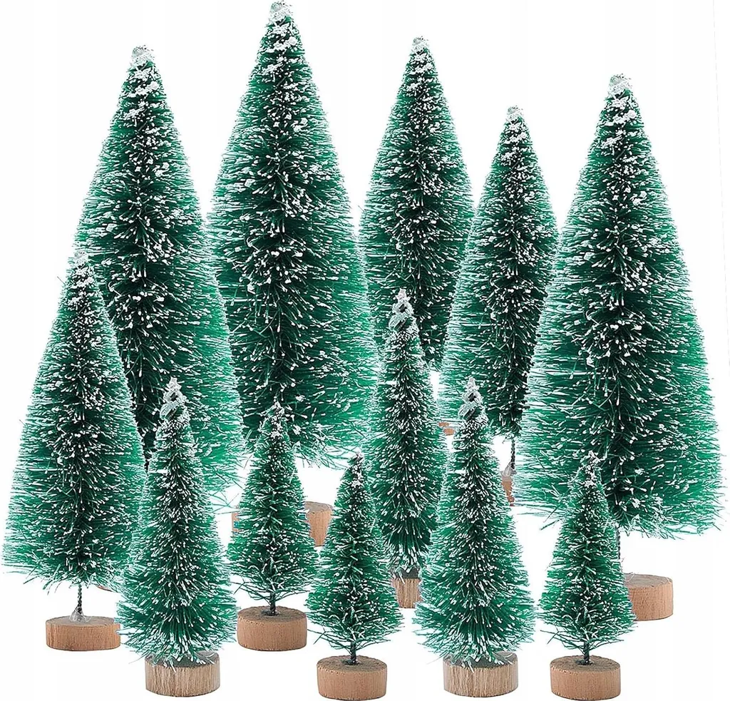 12 sapins miniatures déco Noël avec kit effet neige pour table fête