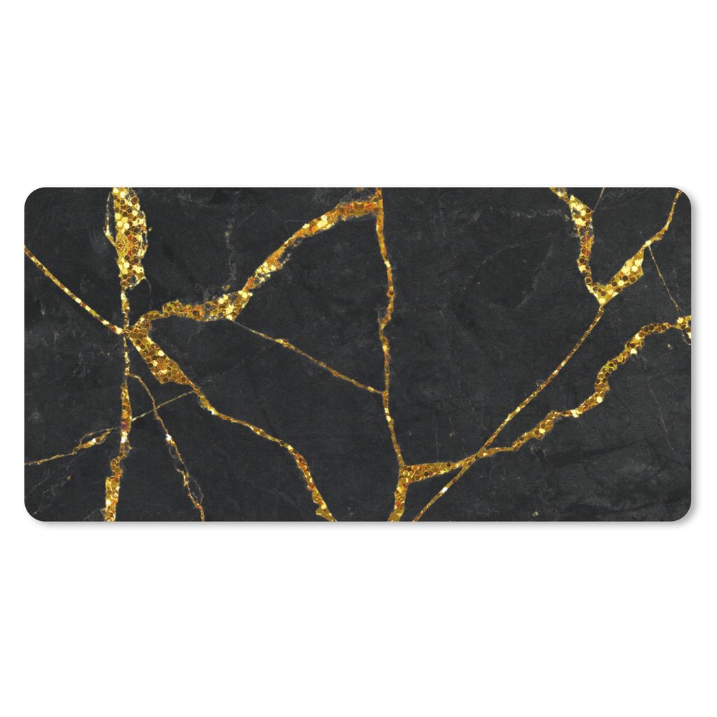 MuchoWow Mauspad Mousepad Marmor - Gold - Schwarz - Marmoroptik - Glitter 60x30 cm - Mousepads - Maus Mat - Pad - Mausunterlage - Nachhaltig