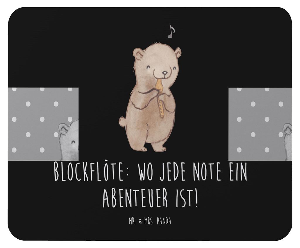 Mr. & Mrs. Panda Mouse Pad Abenteuer Blockflöte - Schwarz - Geschenk, Musiker, mousematte, Musikinstrument, Musizieren, Noten, laptop mousepad, Te...