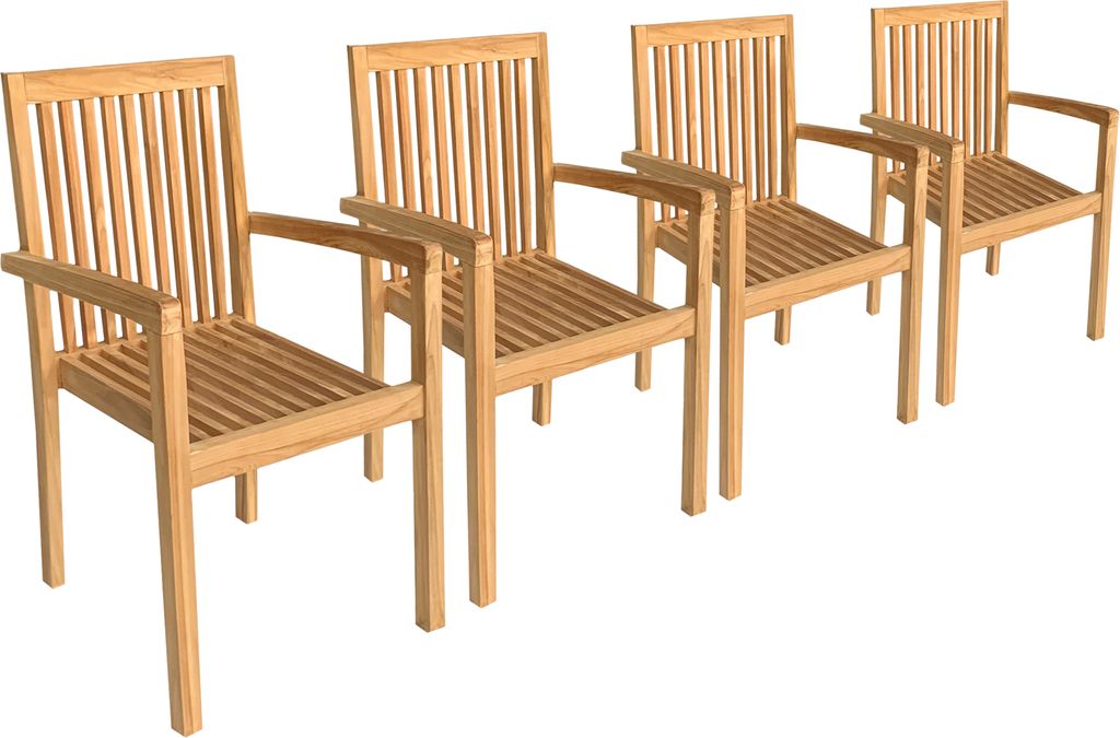 4er Set stapelbaren Gartenstühlen JAVA aus Teakholz