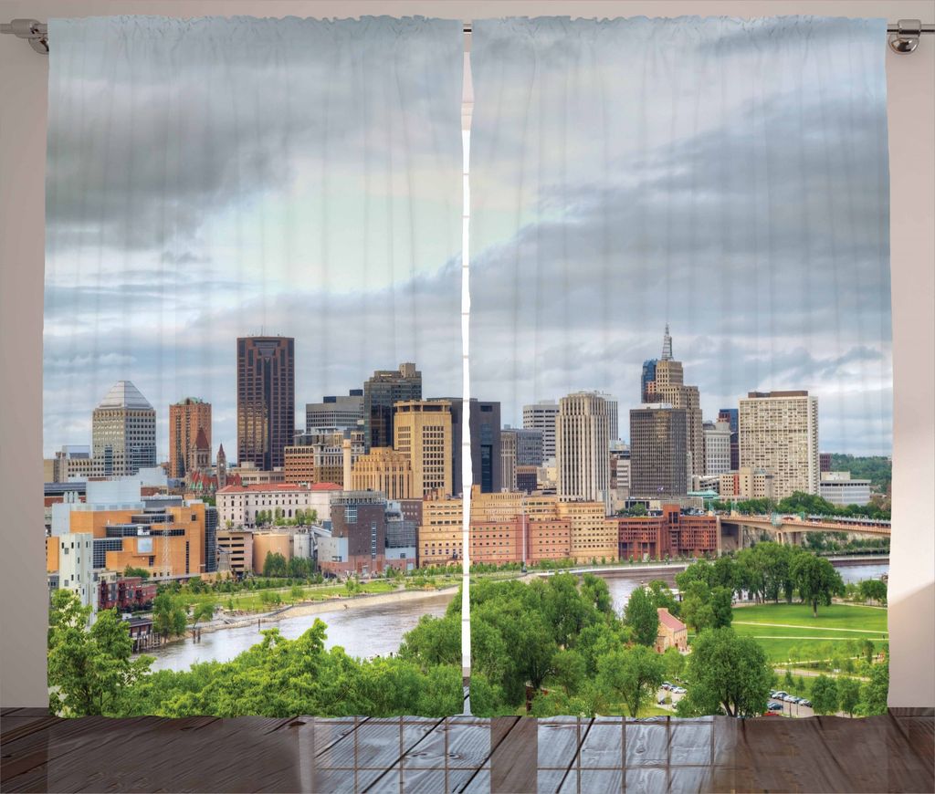 ABAKUHAUS Minnesota Rustikaler Vorhang, Downtown Saint Paul, Wohnzimmer Universalband Gardinen mit Schlaufen und Haken, 280 x 245 cm, Mehrfarbig