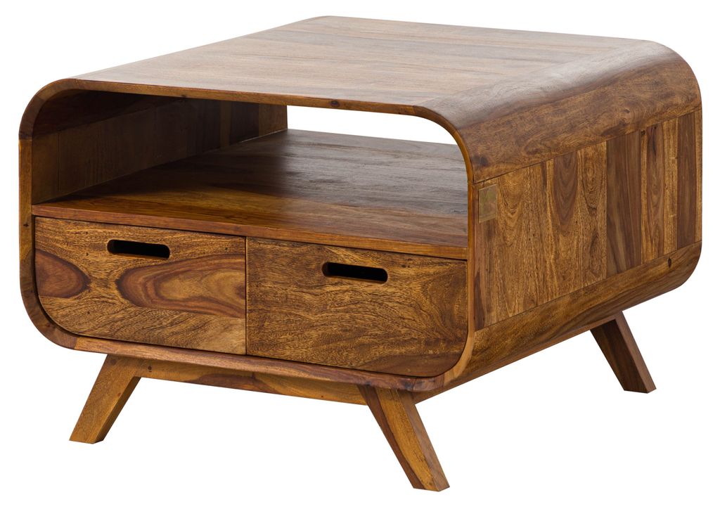 MASSIVMOEBEL24 Couchtisch Sheesham 70x70x50 hellbraun lackiert MAILAND #132