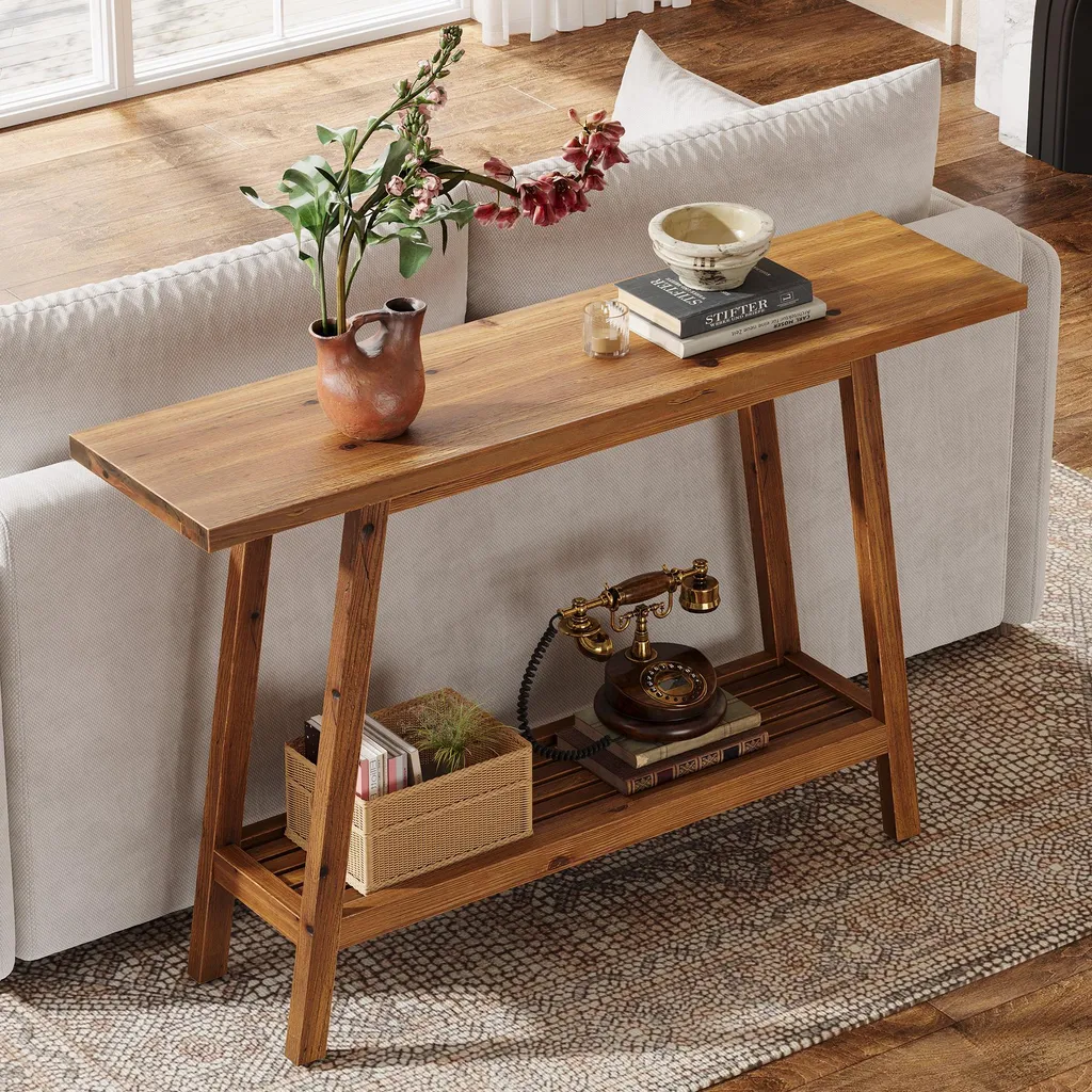 Console d'entrée étroite 105 cm table d'appoint bois massif rustique