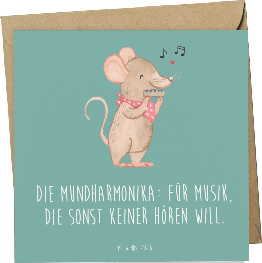 Mr. & Mrs. Panda Grußkarte Musik Mundharmonika - Meeresbrise - Geschenk, Folk, Musikinstrument, Folklore, doppelkarte, Musiker, Lernen, Glückwuns...