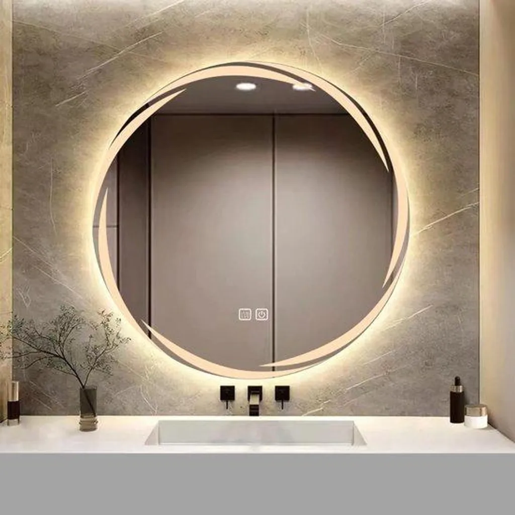 Miroir de salle de bains LED rond 50cm idéal maquillage et rasage mural