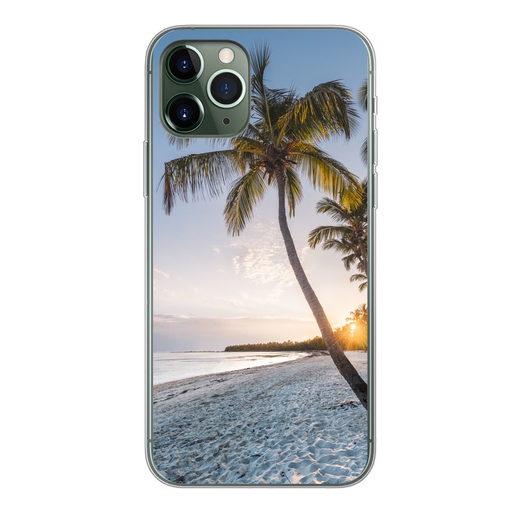 MuchoWow Handyhülle Schutzhülle Hülle für iPhone 11 Pro Strand - Sonnenuntergang - Palme Silikon Softcase Handy Hülle - Handy