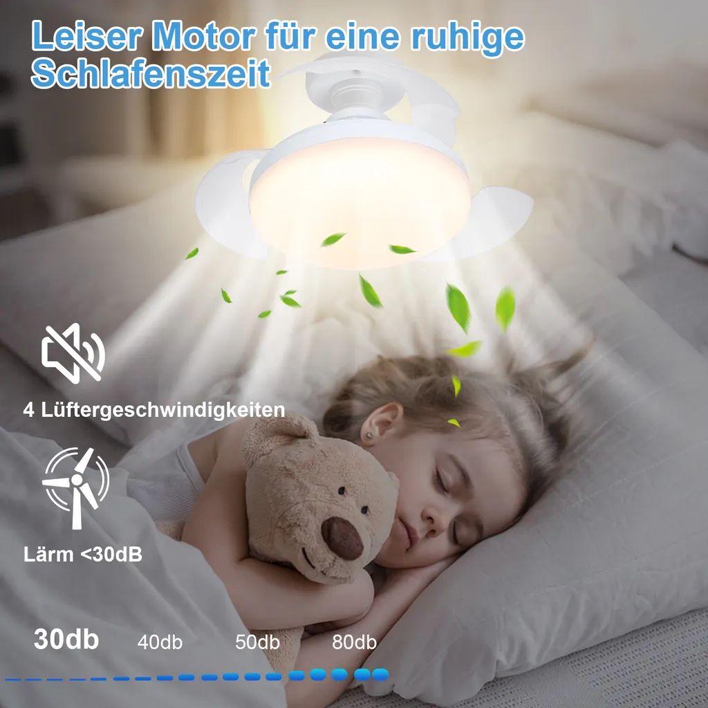 Ventilateur de Plafond E27 avec Éclairage LED et Télécommande - 20cm