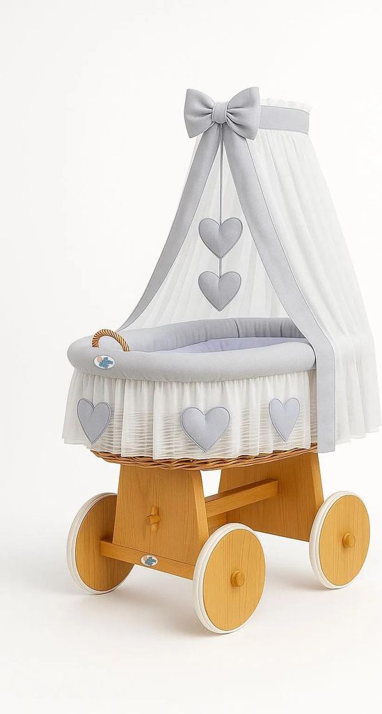 MY SWEET BABY Babybett aus Naturfaser Grau mit Baldachin und PREMIUM Matratze