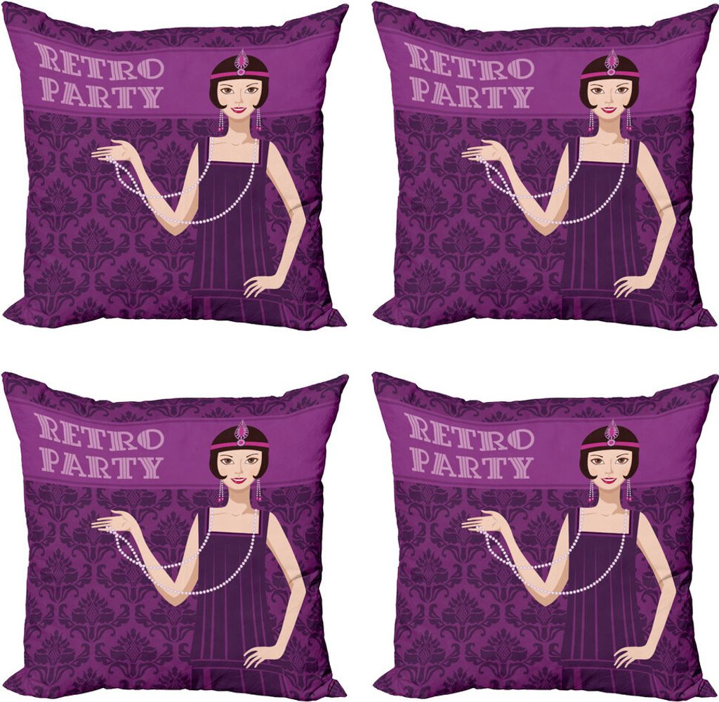 ABAKUHAUS Pin up Girl Kissenbezug Set (4 Stück), Flapper mit Perle, Moderner Doppelseitiger Digitaldruck, 50 cm x 50 cm, Blasse Pfirsich-Lila