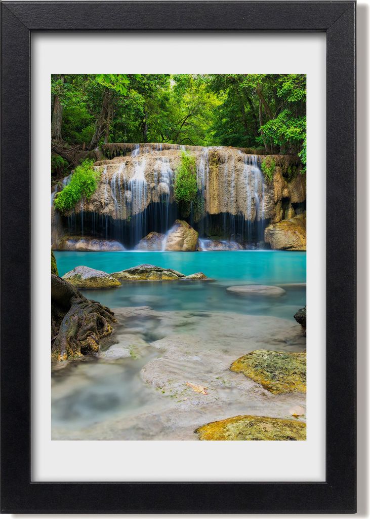 Bild 20x30 MDF-Rahmen, Wandkunst Wasserfall im Dschungel