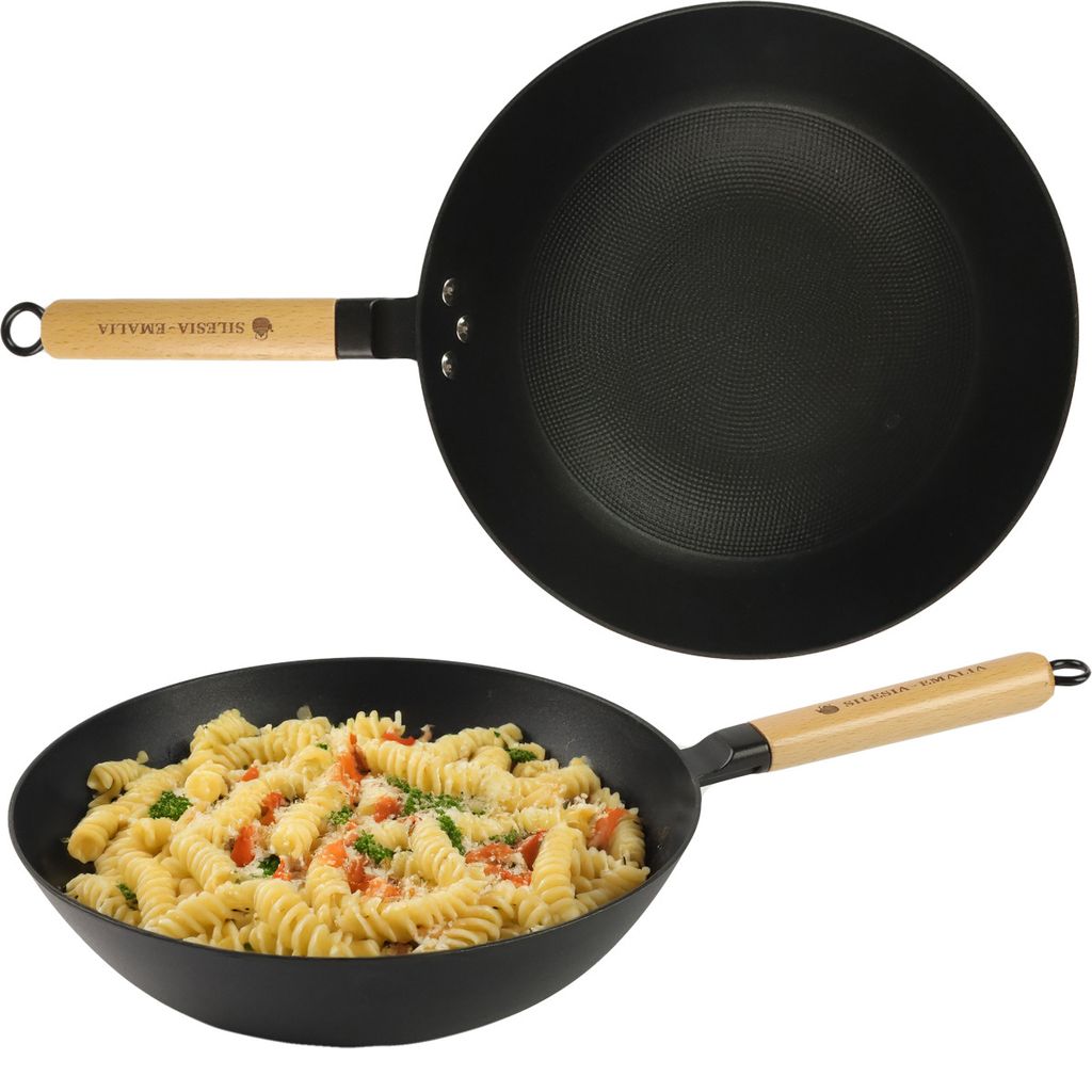Gusseisen wok pfanne Ludmiła 30cm Holzgriff Bratpfanne GAS Produktbild 