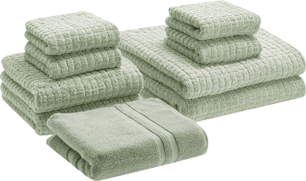 BELIANI Badehandtuch Set mit Badematte 9-teilig Hellgrün Baumwolle Frottee Handtücher in verschiedenen Größen Badteppich Bad Ausstattung Access...