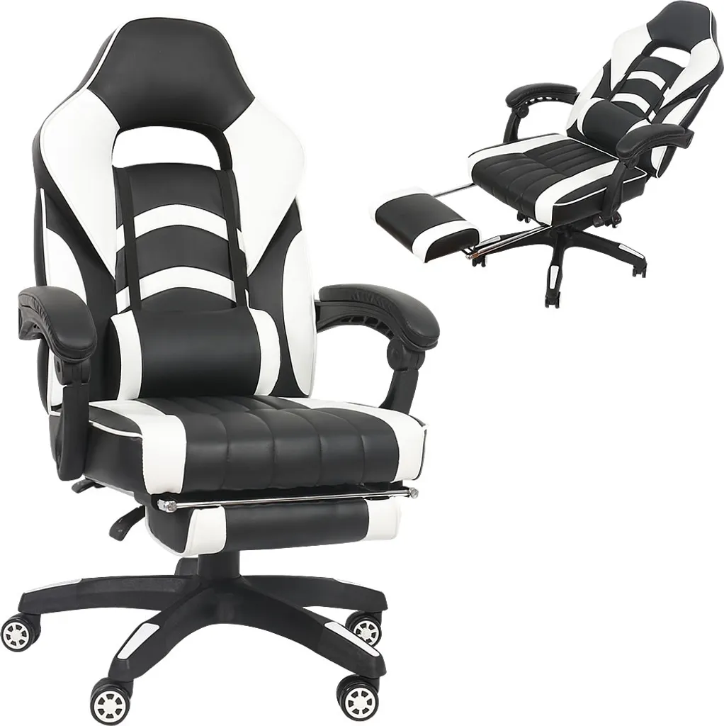 Fauteuil de bureau ergonomique Siège de gamer Blanc et Noir avec Appui