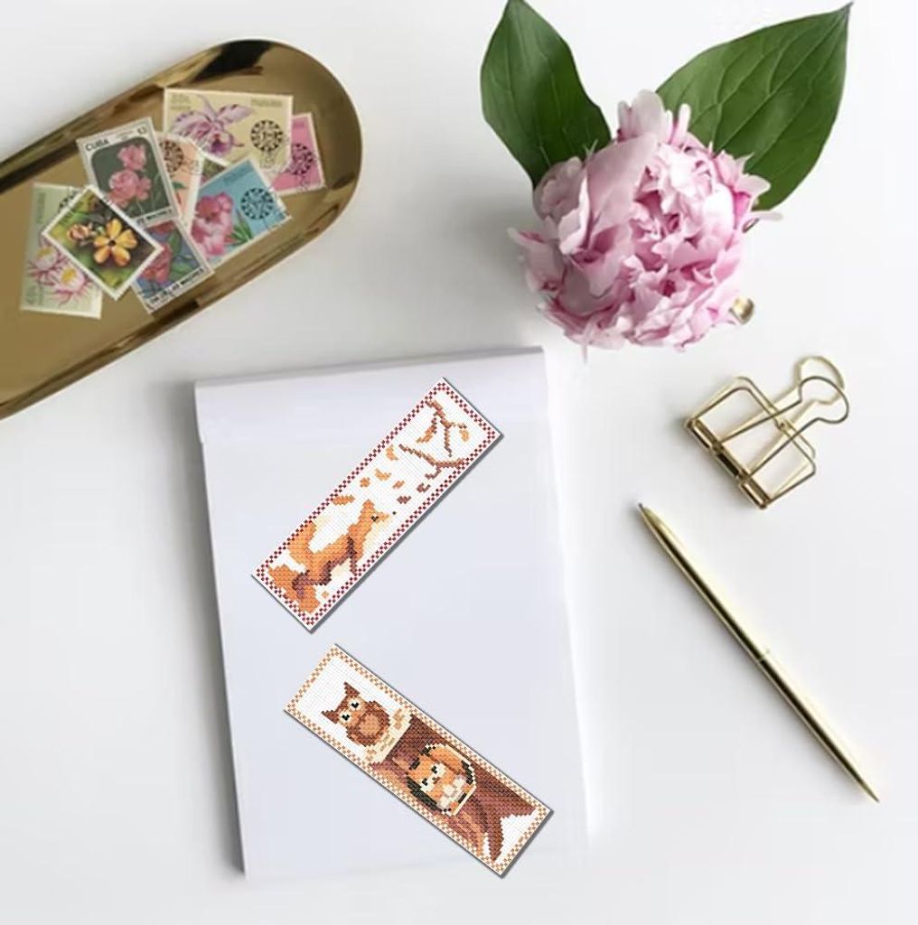 Kreuzstich Lesezeichen Set - Cartoon Waldtiere Muster - DIY Stickset - Geschenk für Erwachsene - 6 * 20CM