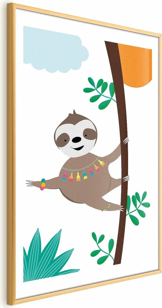 Happy Sloth Poster 60x90 cm Oro - Arredo Parete Simpatico ed Elegante