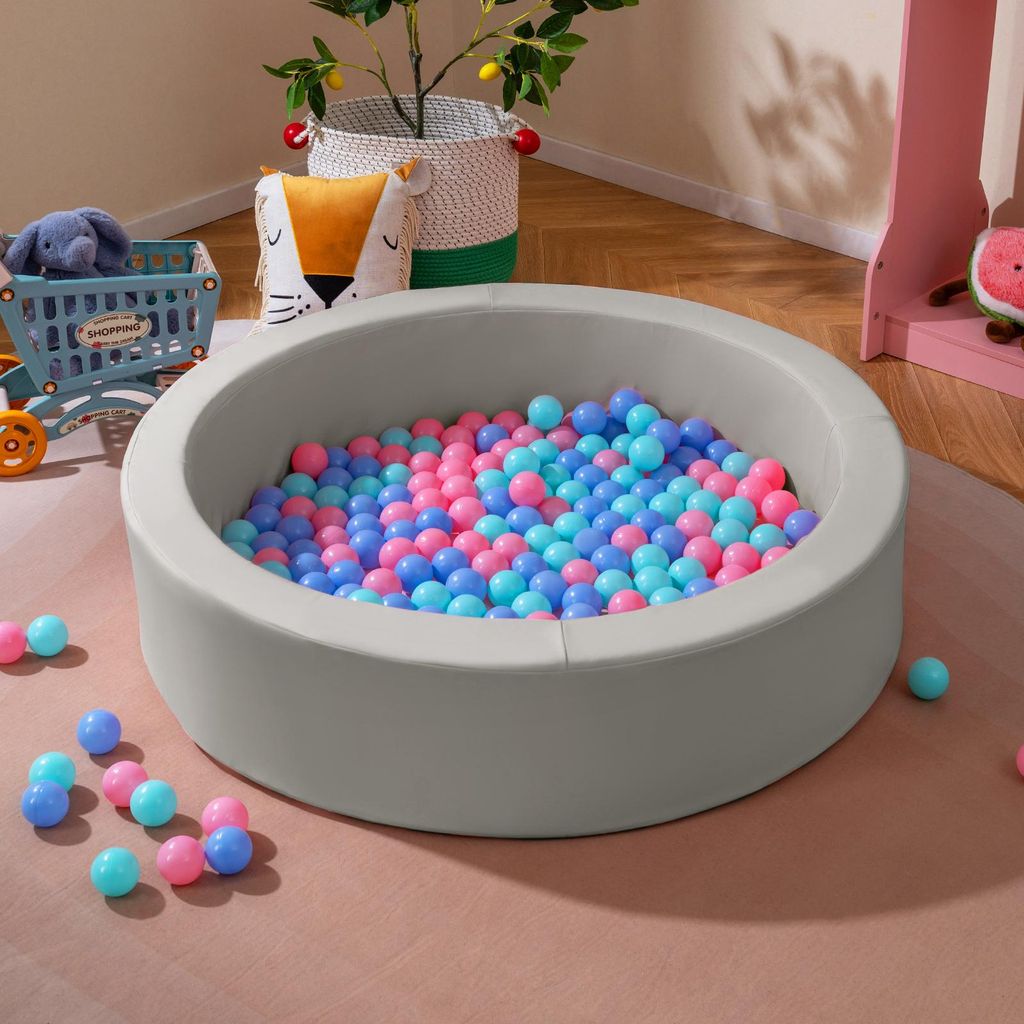 COSTWAY Bällebad Baby, Φ105x24 cm Bällepool mit 200 Ozeanbällen, Abnehmbarer Bodenmatte & waschbarer Kunstlederbezug, Ballgruben für Kinder 3+...
