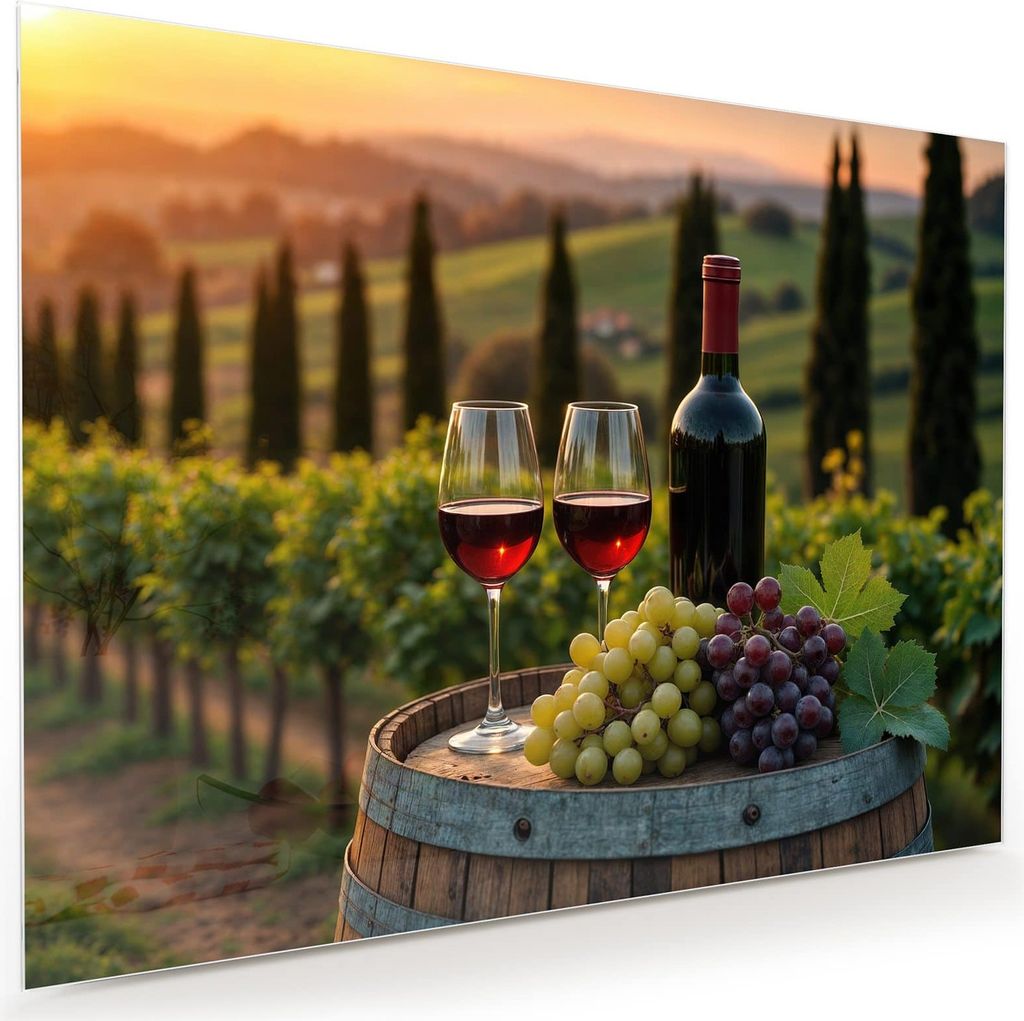 Glasbild 120x90cm in XXL für Wohnzimmer, Schlafzimmer Motiv Weinlandschaft