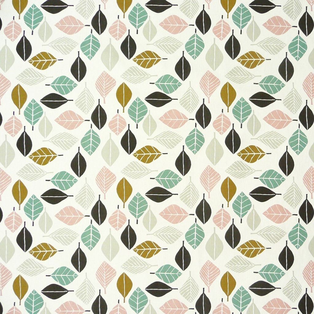 Dekostoff Blätter weiß petrol rosa 137cm