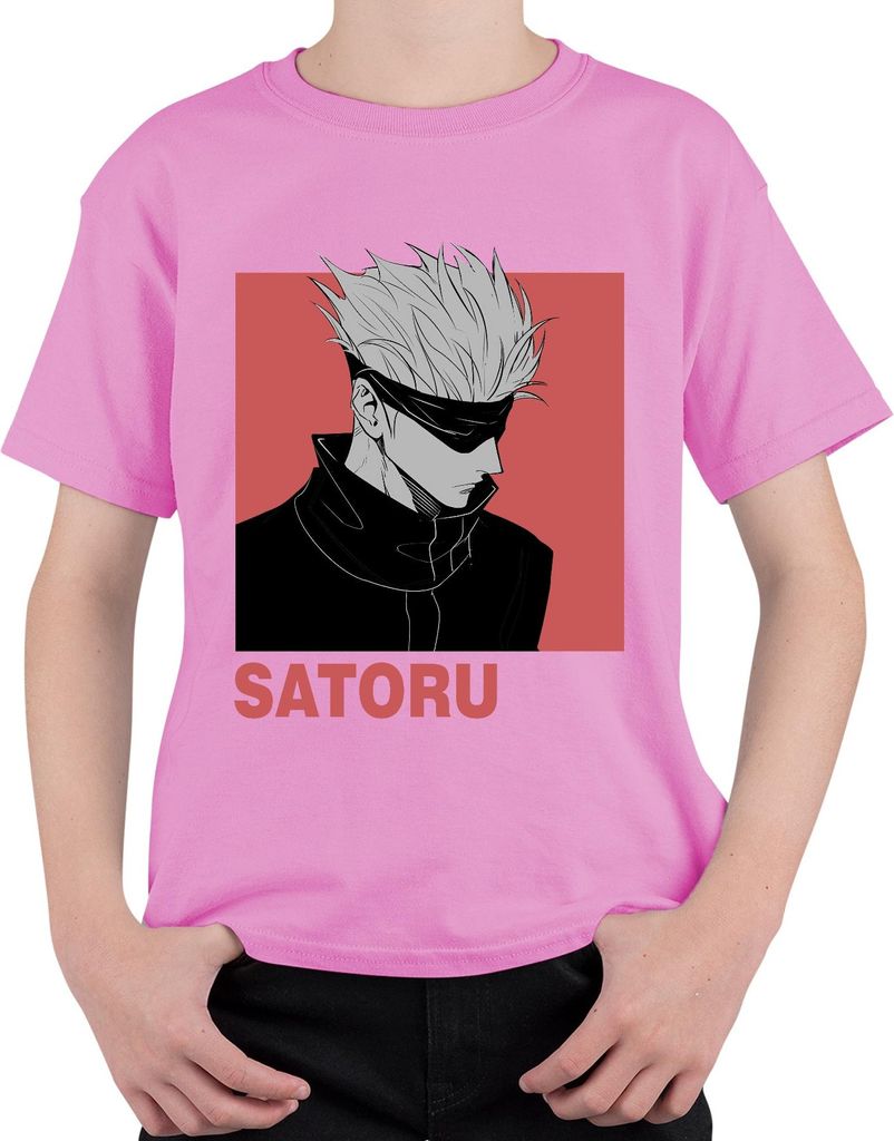 SATORU GOJO Jujutsu Kaisen Anime Ästhetik Fan Geschenk Augenbinde Uni Kinder T-Shirt, Pink, 152