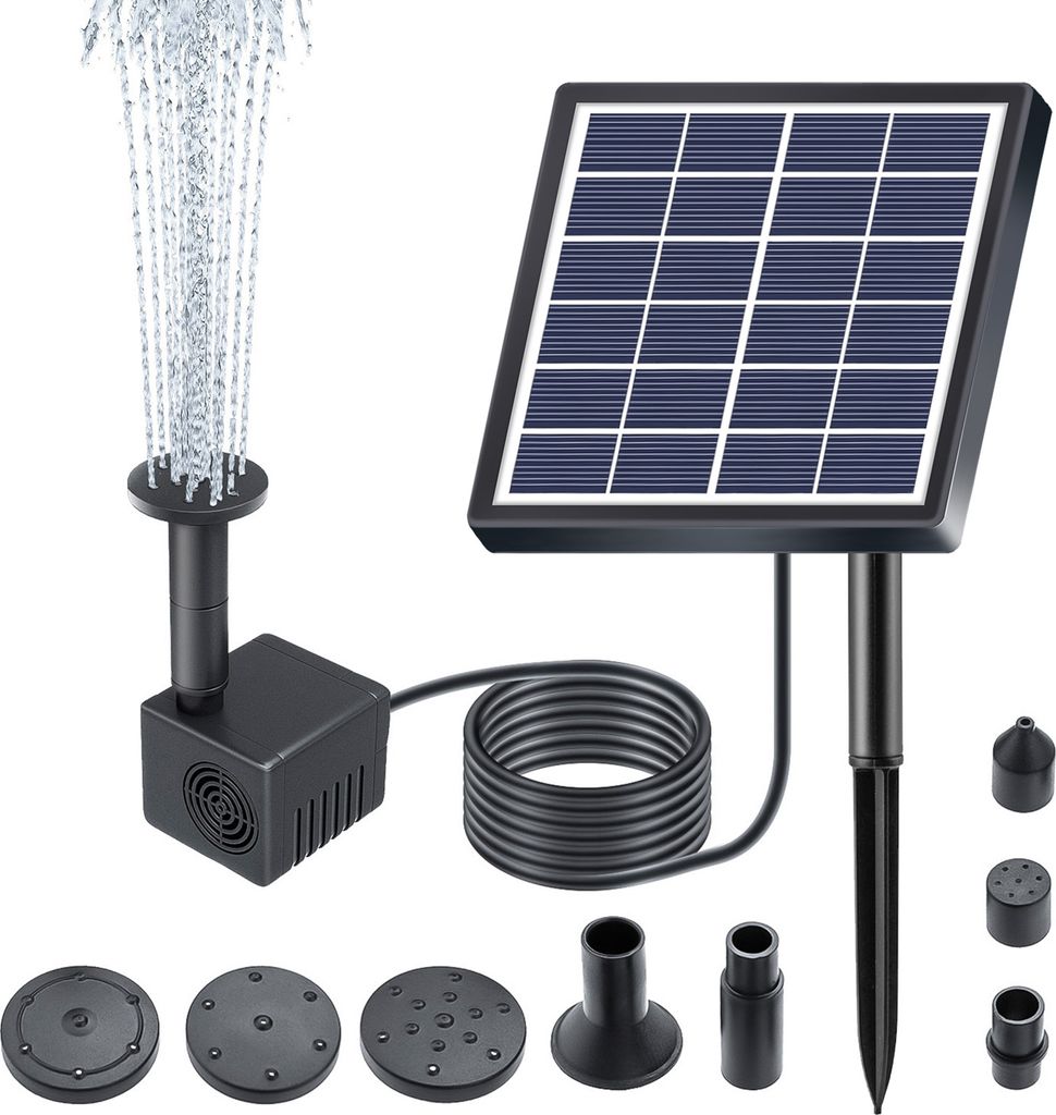 1,5 W Solar-Springbrunnenpumpe, 160 l/h Durchflussrate, Tauchwasserpumpe mit 8 Duesen, 9,84 Fuss Wasserrohr und Pfaehle, solarbetriebene Teichpumpe...