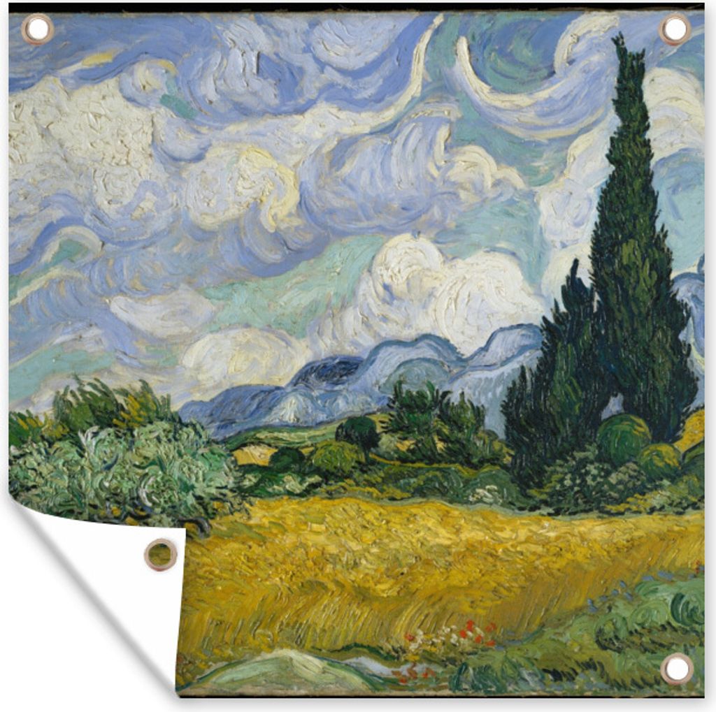MuchoWow 50x50 cm Outdoor-Poster Gartendeko Sichtschutz Garten Poster für den Garten Weizenfeld mit Zypressen - Vincent van Gogh