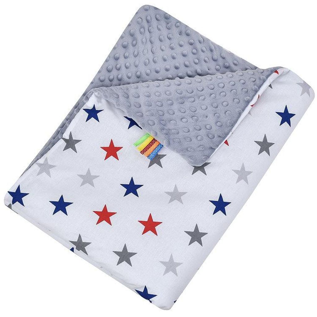 Babydecke Minky Kuscheldecke für Babys 75x100 cm Baumwolle Kinderwagen Krabbeldecke Magic rot - grau