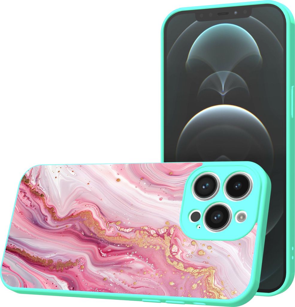 Smartphonica Handyhülle Geeignet für iPhone 13 Pro Max mit Pink Marble Druck - TPU Back Cover Case Pink Marble Design - Türkis