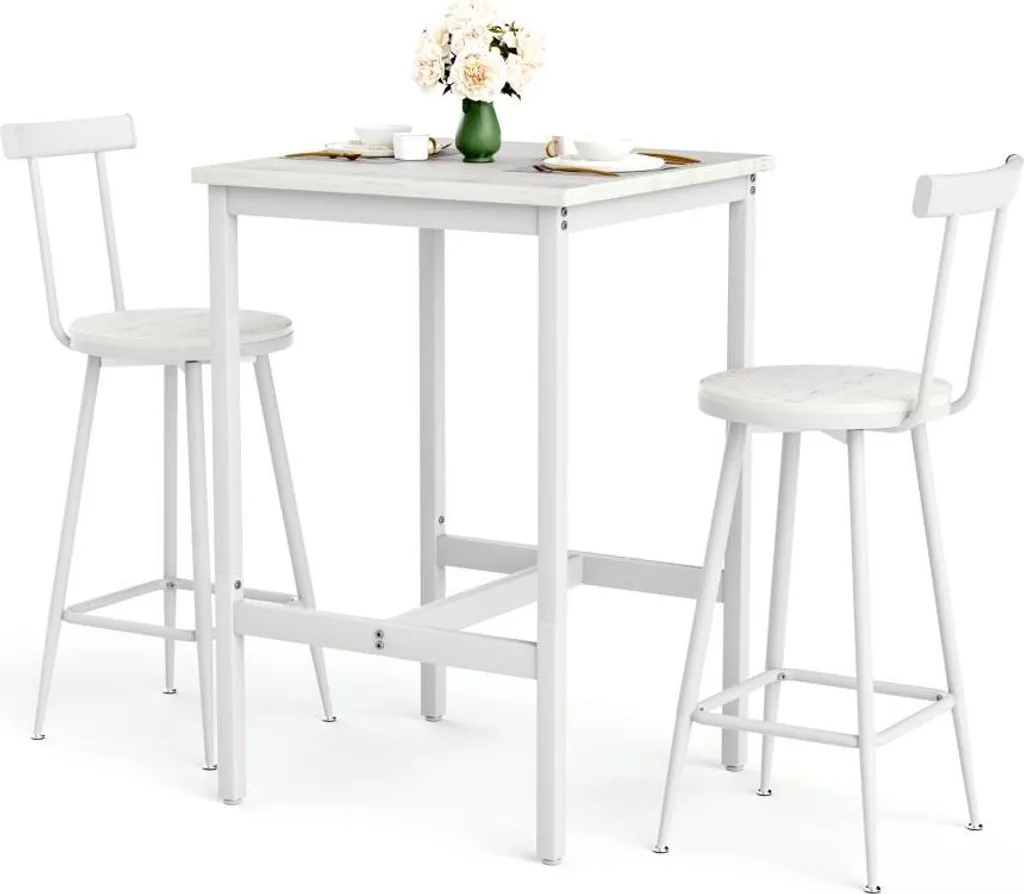 Set Bar Cucina Bianco 60x60cm con Sgabelli Industriali - Arredo Moderno
