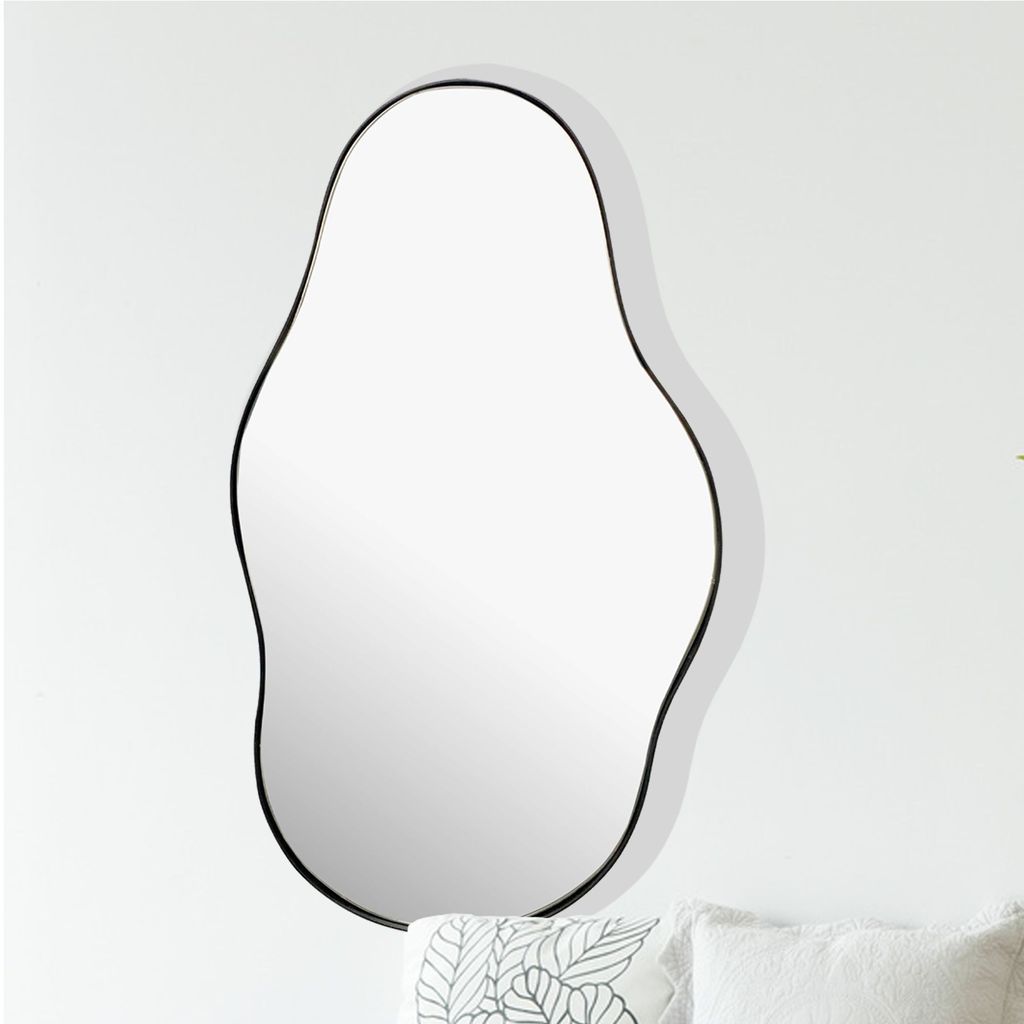Wandspiegel Asymmetrisch 40x80 cm Metall Design Hängespiegel Schwarz, Eisen Dekospiegel Unförmig mit Rahmen, Spiegel Wand Groß, Flurspiegel Gard...