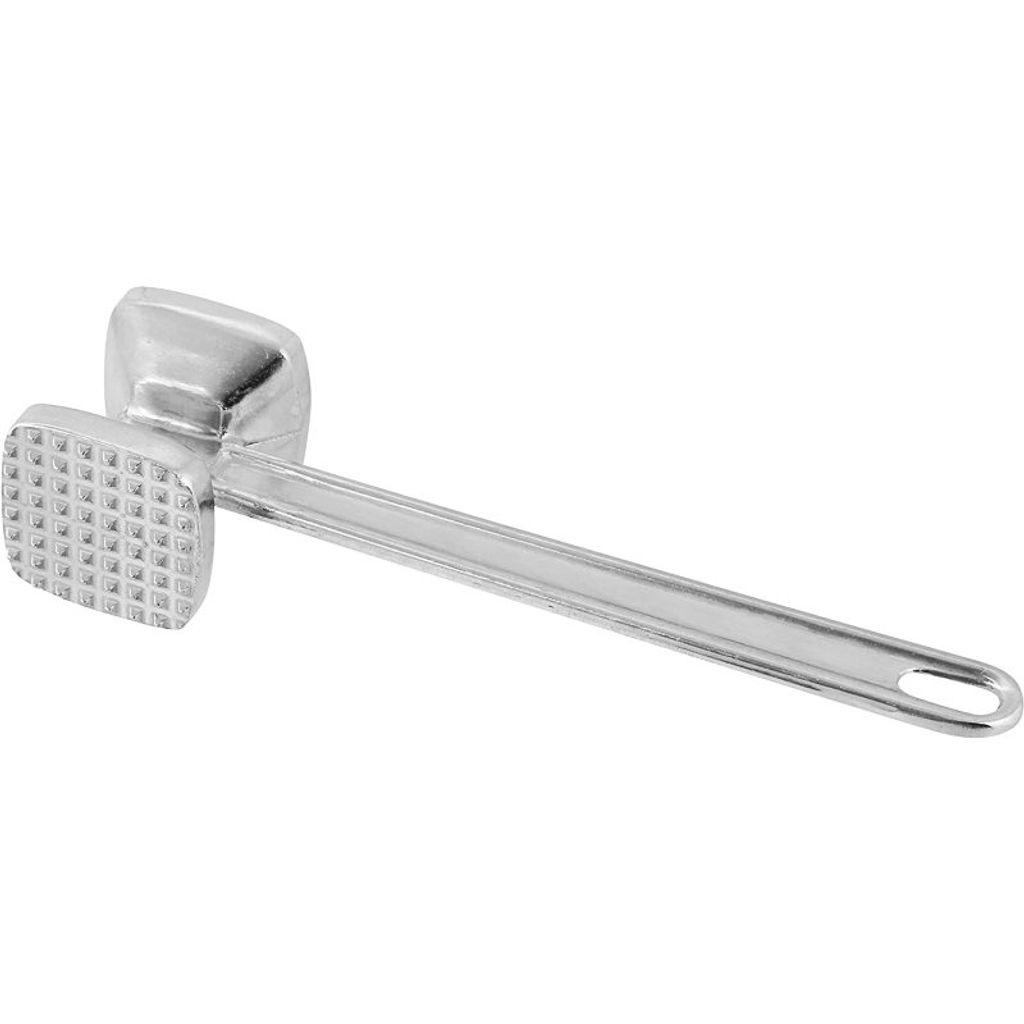 Fleischklopfer 21 cm, für zartes Fleisch, Fleischhammer aus Aluminium, Schnitzelklopfer mit 2 Klopfflächen