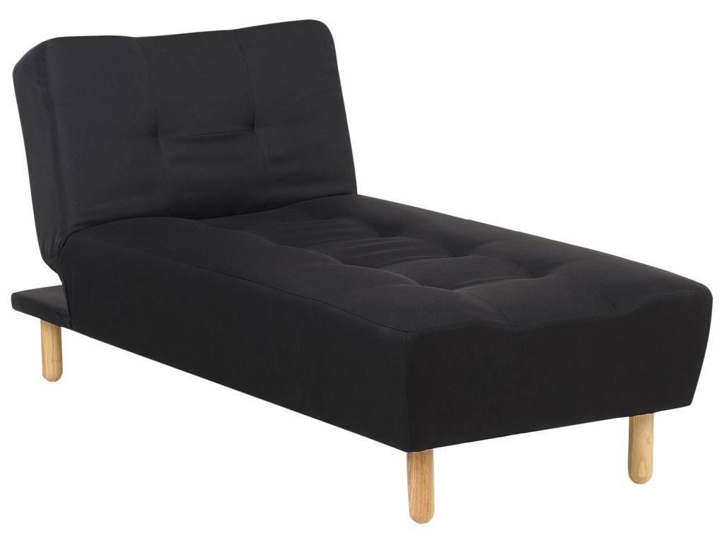 BELIANI Chaiselongue Universal Schwarz Stoffbezug Gesteppt mit Schlaffunktion Verstellbare Rückenlehne Holzfüße Retro-Design Wohnzimmer Ausstattung