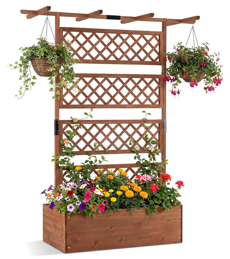 COSTWAY Blumenkasten mit Rankgitter, Rankhilfe, Produktbild 