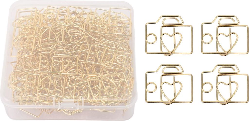 80pcs paperclip eisenkamera -geformte süße Lesezeichen Planer mit Aufbewahrungsbox für Office Gold