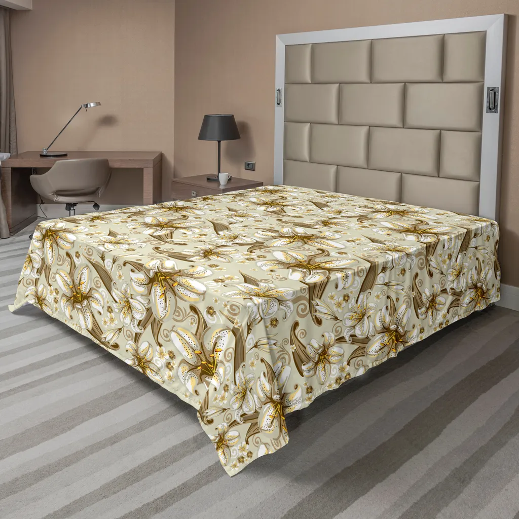 Drap de lit doux motif fleurs sauvages 275 cm x 260 cm beige confortable
