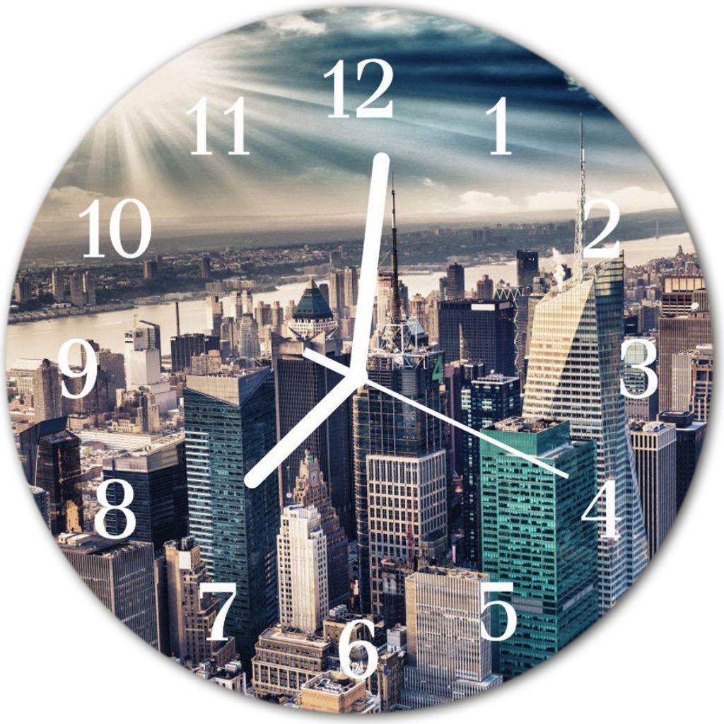 Glasuhr Wanduhr Küchenuhr Echt-Glas 30fi cm Stadt blau Produktbild 