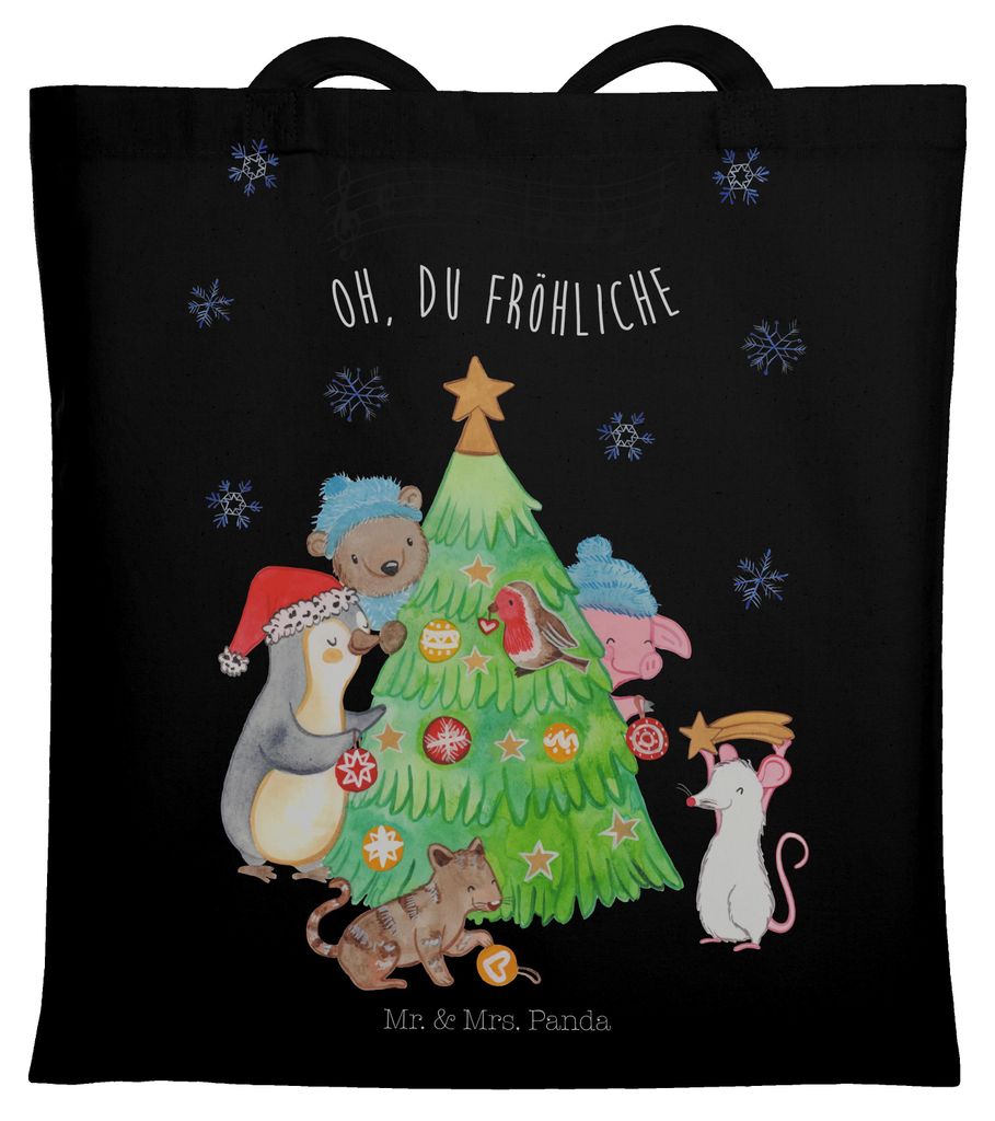Mr. & Mrs. Panda Tote Bag Weihnachtsbaum schmücken - Schwarz - Geschenk, Weihnachten, umhängebeutel, Shopping Tasche, Jutebeutel, Uni