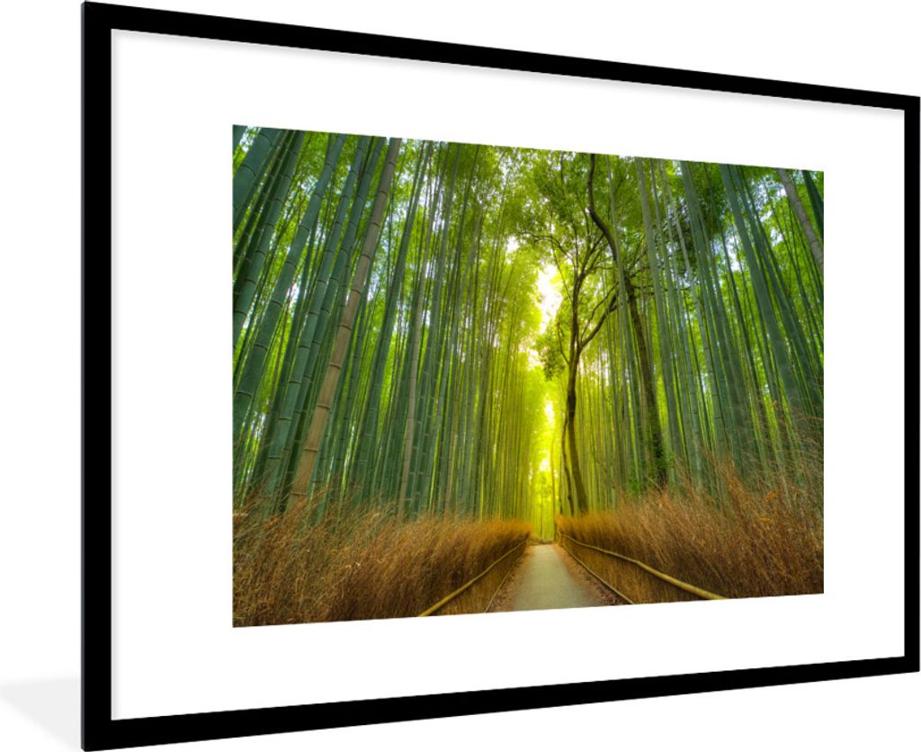 MuchoWow Gerahmtes Poster Pfad im Arashiyama-Bambuswald in Japan 90x60 cm - Poster mit Schwarzem Bilderrahmen Wandposter Rahmen Foto Bilder - Wan...