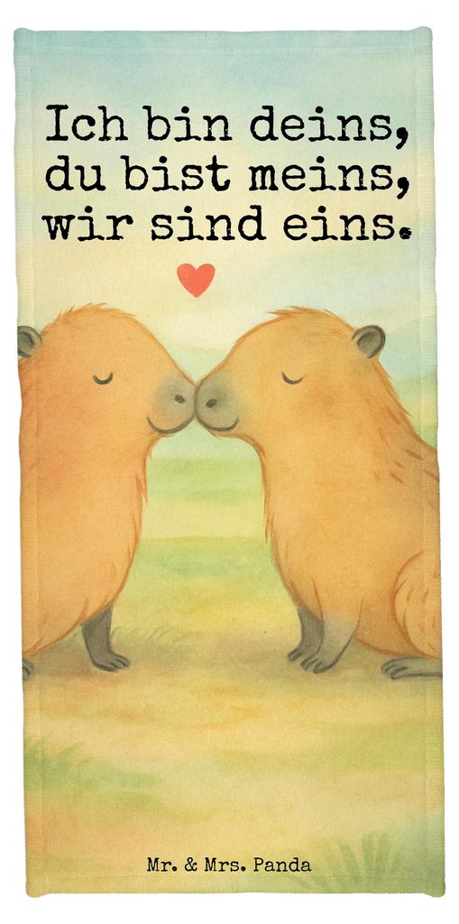 Mr. & Mrs. Panda Frottier Capybara Liebe Design - Gelb Pastell - Geschenk, Geschenkidee, Lustige Sprüche, Liebesspruch, Badehandtuch, Valentinstag...
