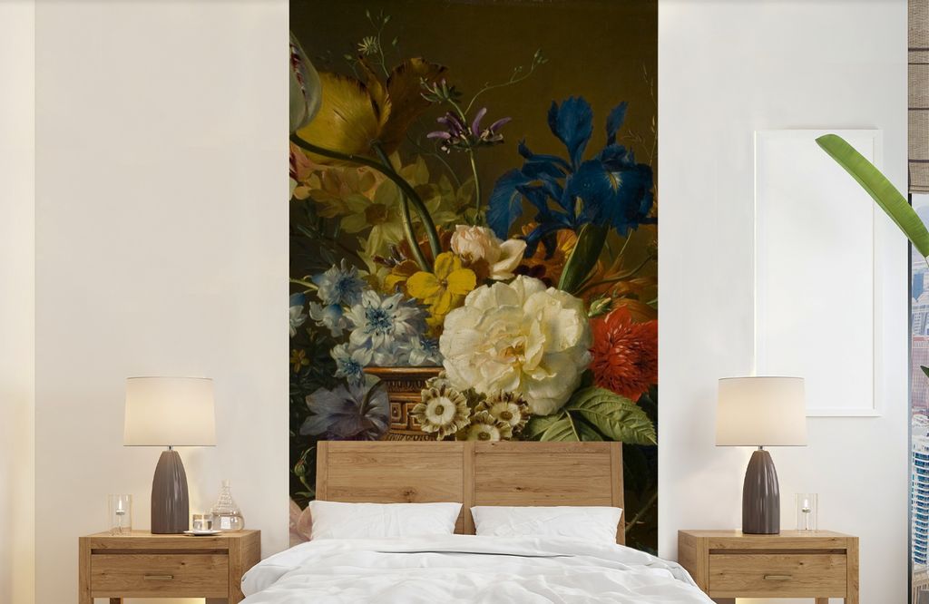 MuchoWow Fototapete für Wohnzimmer oder Schlafzimmer Wandtapete Vinyl Motivtapete Stilleben mit Blumen - Gemälde von G.J.J Van Os - 120x240 cm ...