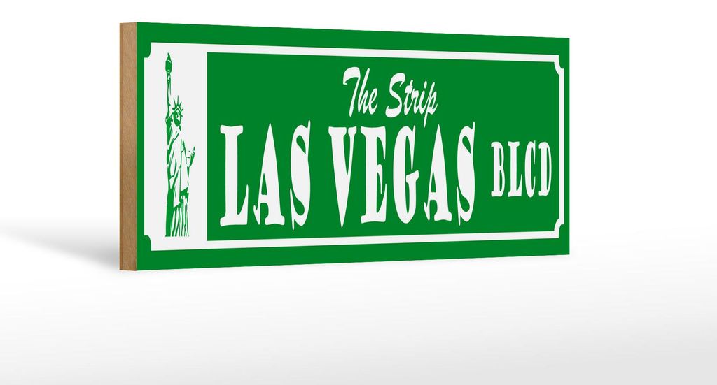 Holzschild Hinweis 27x10 cm The Strip Viva Las Vegas BLCD Freiheitsstatue