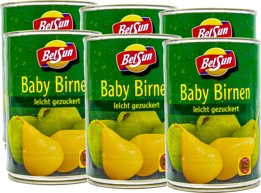 Food-United Ganze Baby Birnen leicht gezuckert 6 Dosen ATG 200g geschält