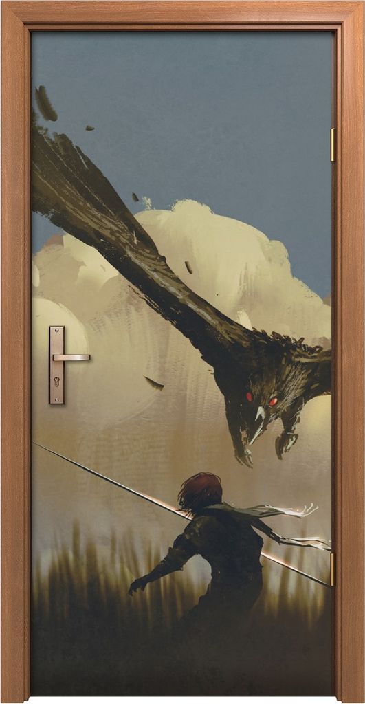 Türposter 90x200 cm Türaufkleber Türtapete Türfolie Klebefolie der große Adler greift den Krieger an