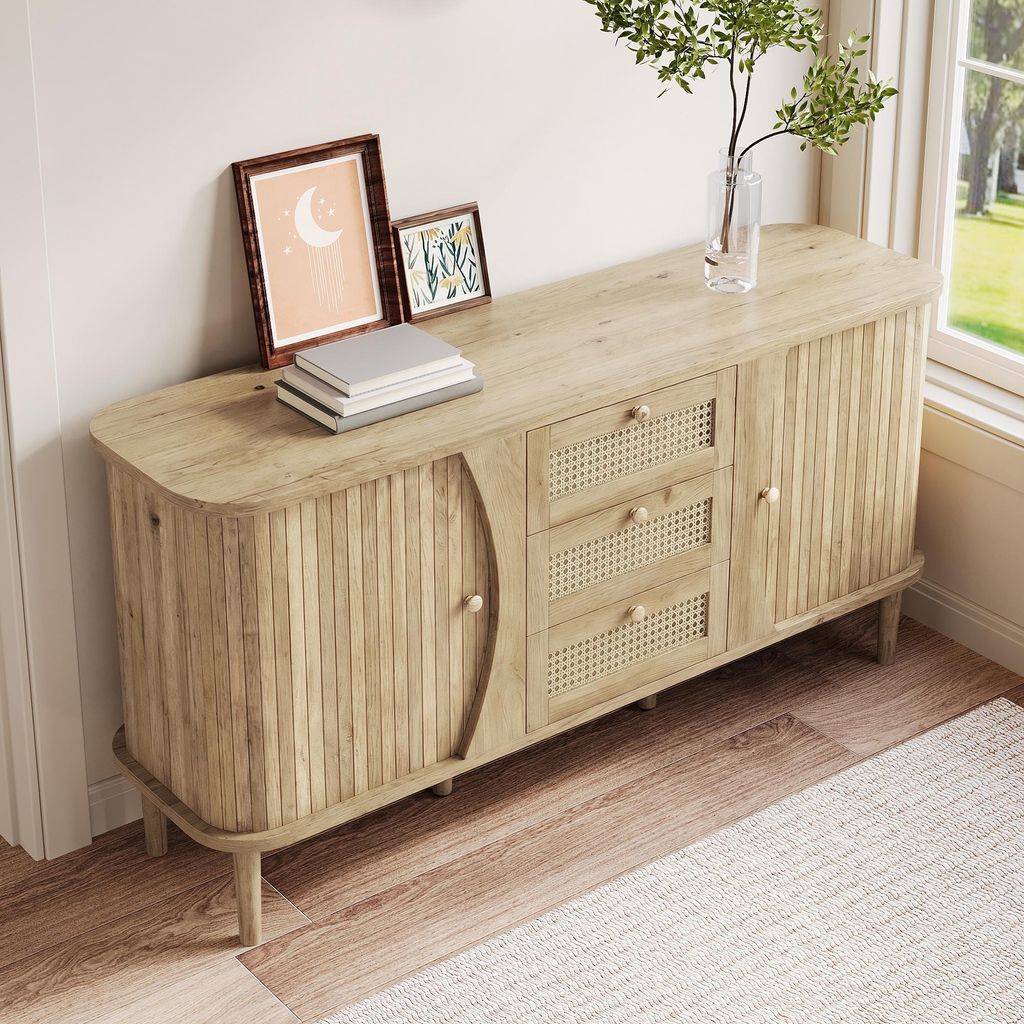 STILVORA Sideboard Rattankommode mit Schiebetüren, Produktbild 